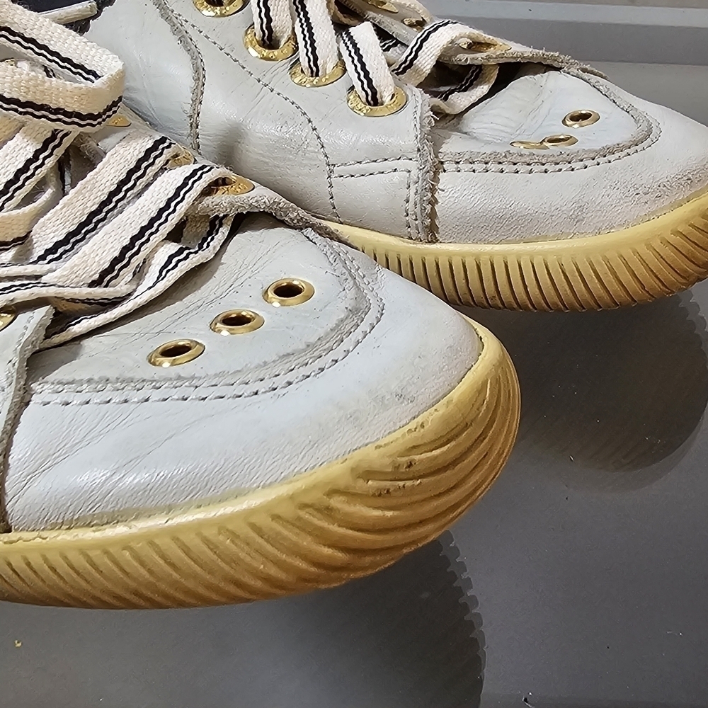OSKLEN Leather Paneled White Navy Gold Shoes Sneakers Nautical, sz 7 - Picture 10 of 13